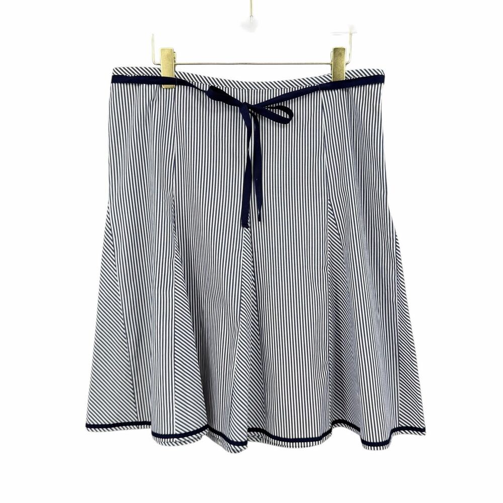 Talbots Sz 12 PETITE Navy White Stripe Nautical Coastal Grandma A-line Skirt
